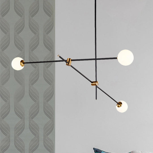 Black Modernist 2/3 - Light Living Room Pendant Lighting With Opal Glass Ball Shade And Exposed