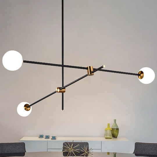 Black Modernist 2/3 - Light Living Room Pendant Lighting With Opal Glass Ball Shade And Exposed