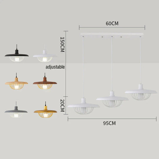 Creative Wood - Colored Flying Saucer Chandeliers Long - Three Heads / Black Pendant