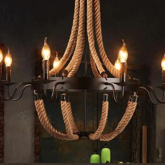 Retro Rope Chandelier Creative Loft Industrial Wind Bar Restaurant Box Hot Pot Wrought Iron