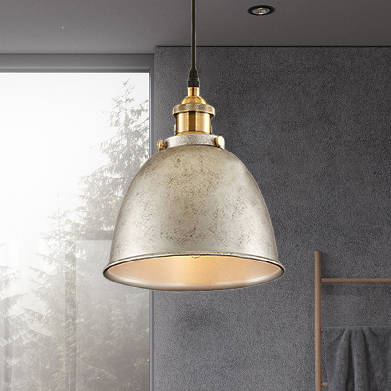 Lonie - Antique Style Dome Pendant Lamp 1 Light Wrought Iron Hanging Fixture With Cord In Black/Rust