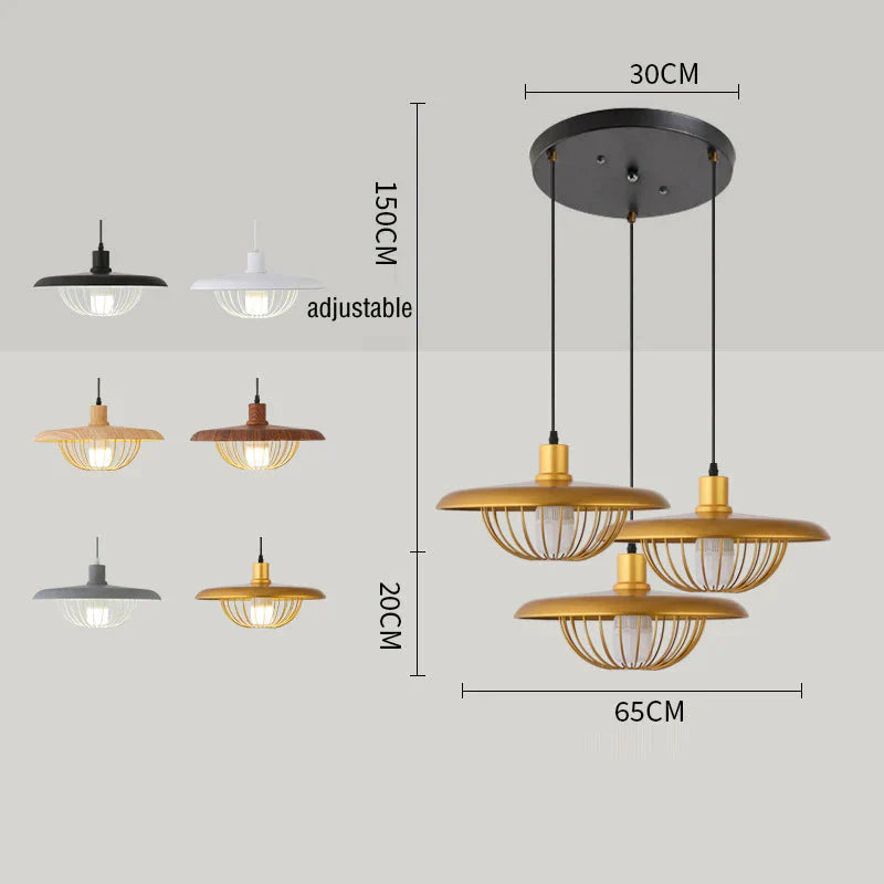 Creative Wood - Colored Flying Saucer Chandeliers Round - Three Heads / Black Pendant