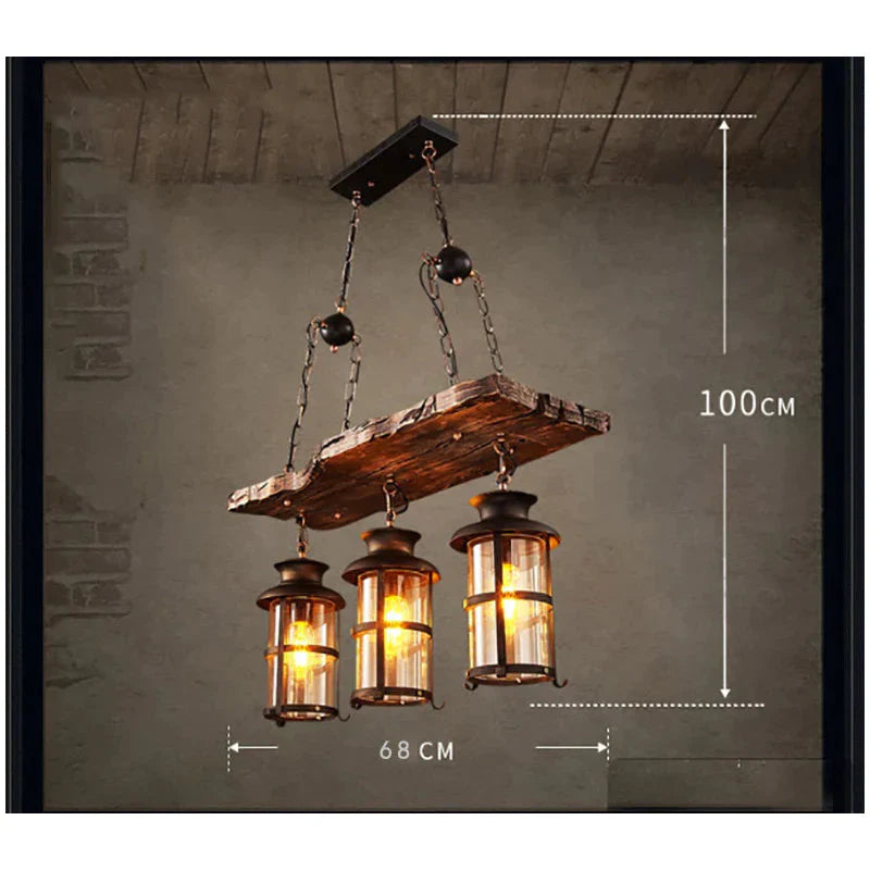 American Retro Chandelier Solid Wood Lamps Pendant