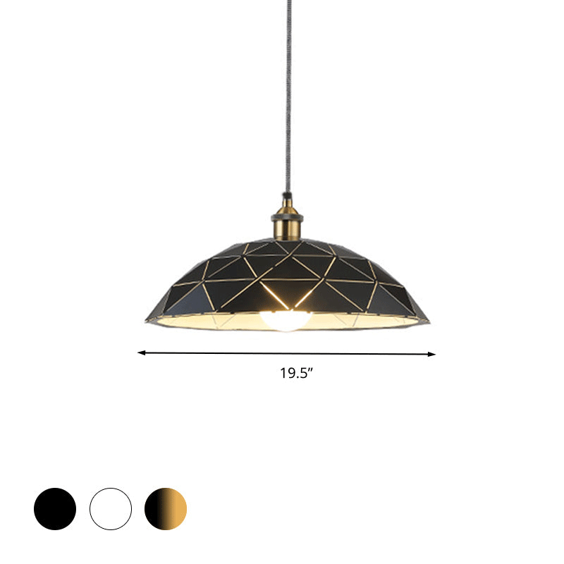 Aludra - Industrial 1 Light Dome Suspension Lamp Black/White Metal Pendant For Living Room