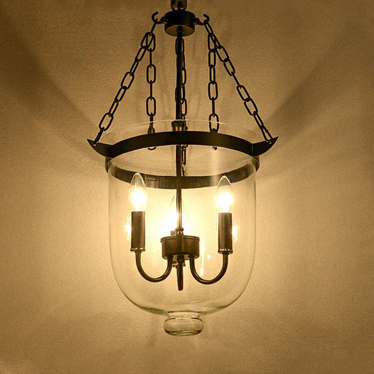 Round American Country Glass Chandelier Candle Lamp Bucket Pendant