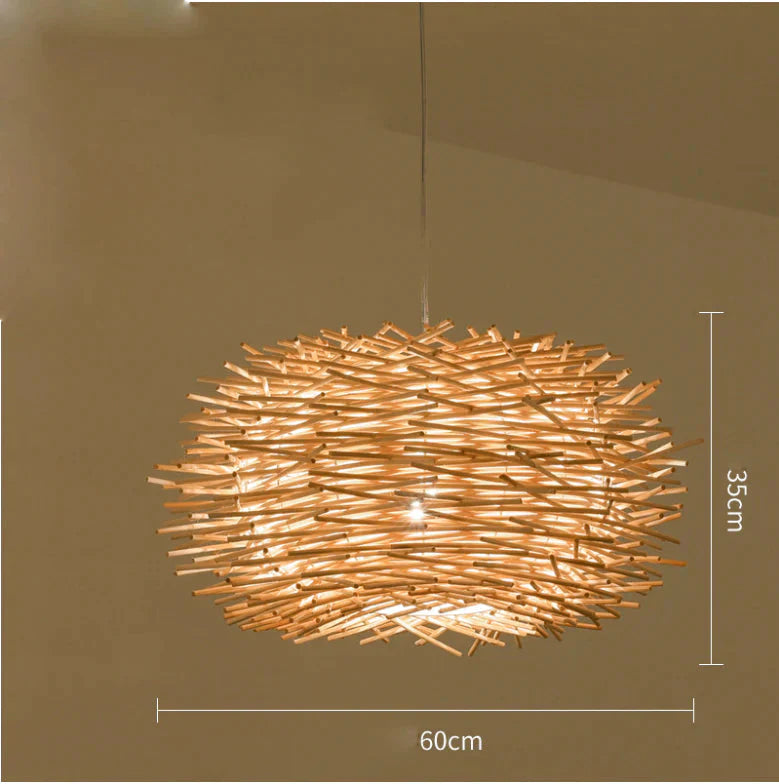Bamboo Rattan Chandelier Restaurant Homestay Creative Bar Lamp / Dia60Cm Led Light Source Pendant