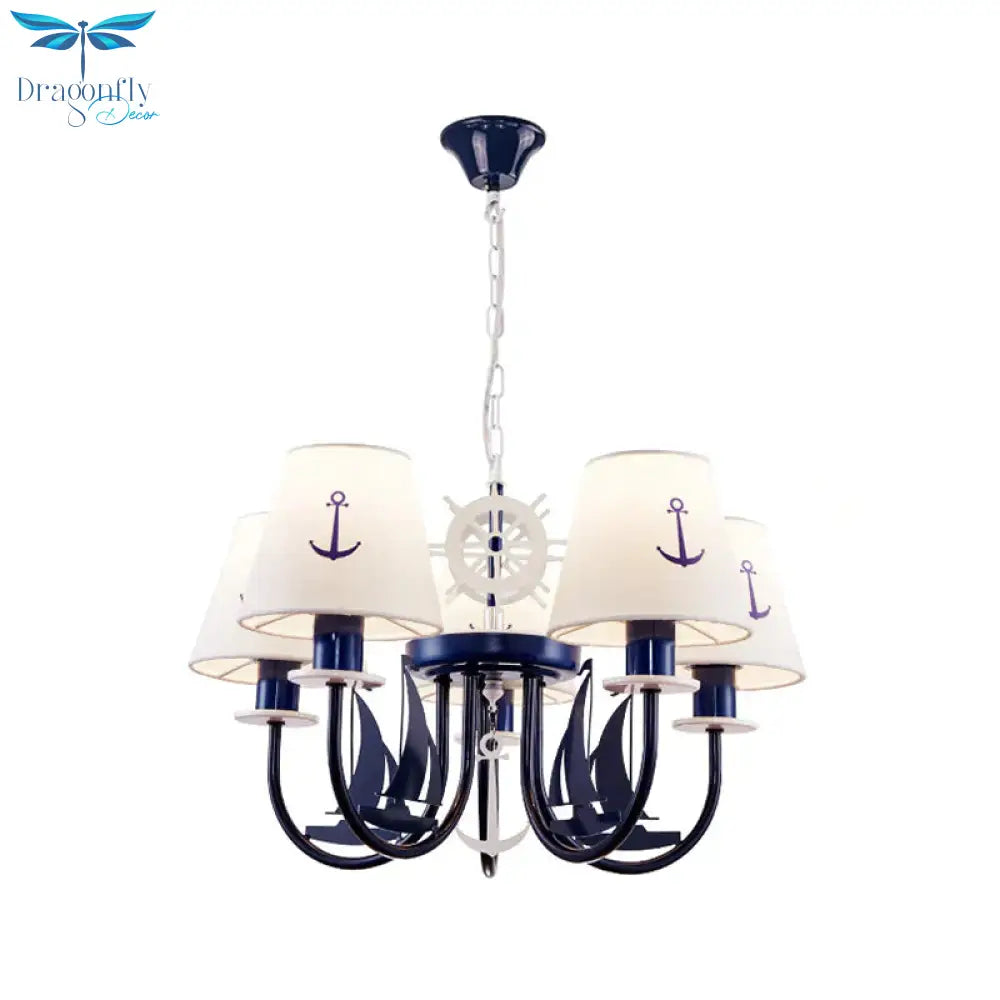 5/6 - Light Bedroom Hanging Chandelier Mediterranean Blue Ceiling Suspension Lamp With Barrel