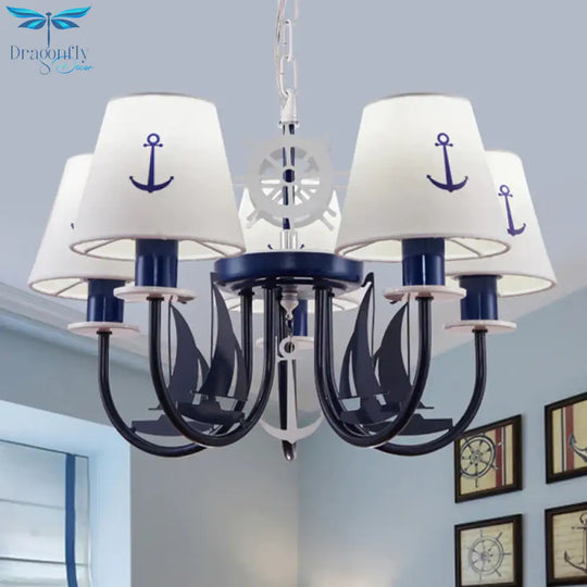 5/6 - Light Bedroom Hanging Chandelier Mediterranean Blue Ceiling Suspension Lamp With Barrel