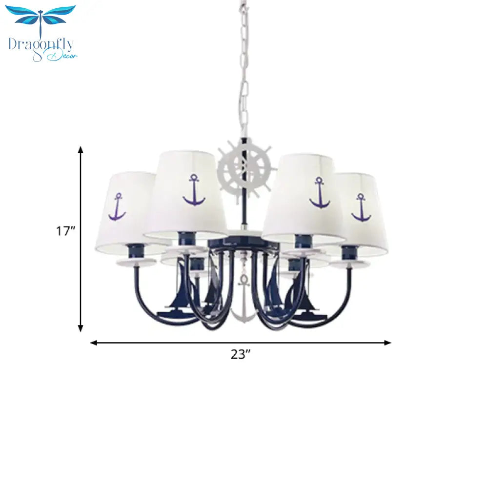 5/6 - Light Bedroom Hanging Chandelier Mediterranean Blue Ceiling Suspension Lamp With Barrel