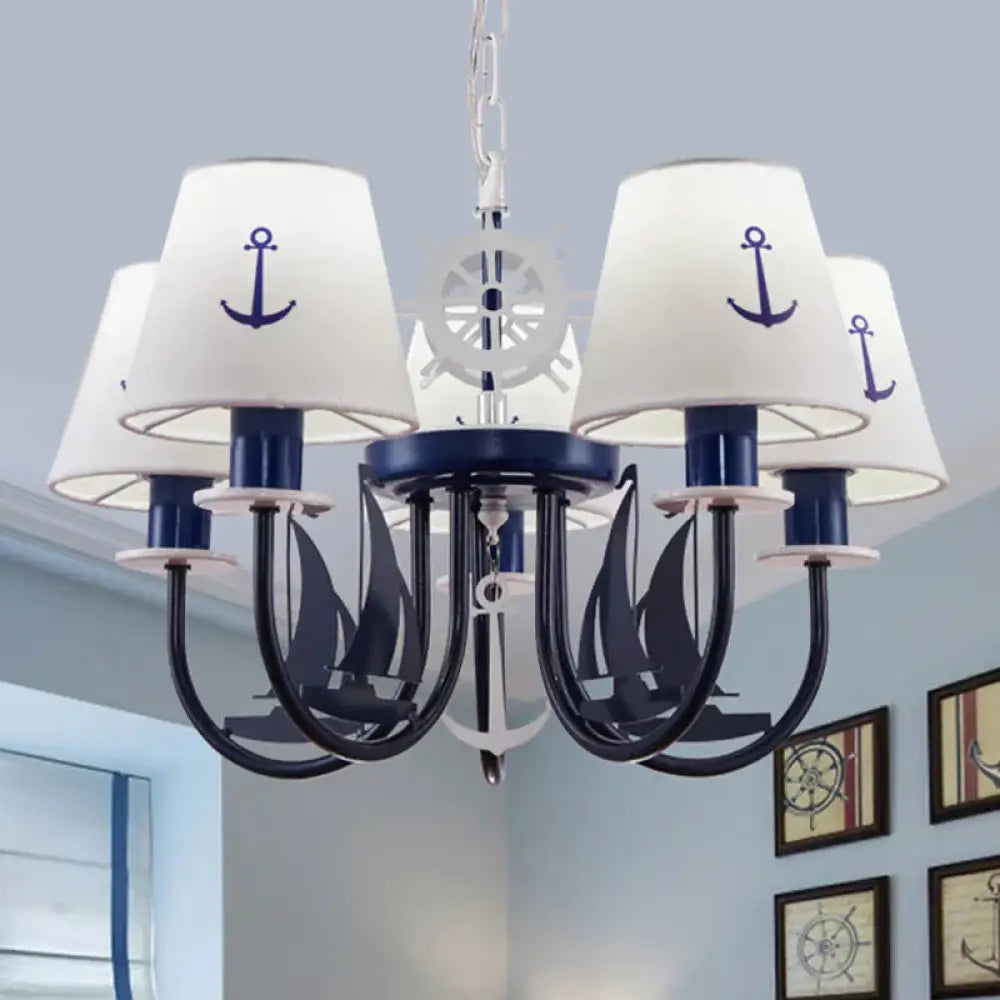 5/6 - Light Bedroom Hanging Chandelier Mediterranean Blue Ceiling Suspension Lamp With Barrel