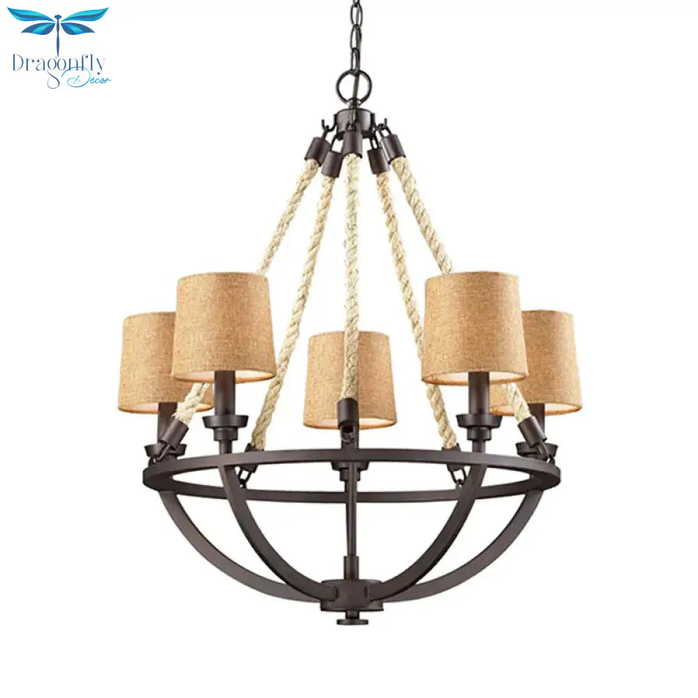5/6 Lights Ceiling Light Traditional Tapered Fabric Hanging Chandelier In Beige For Dining Room
