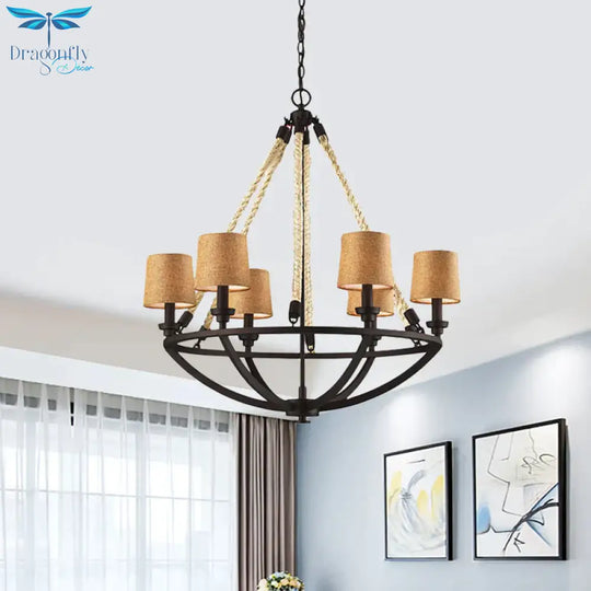 5/6 Lights Ceiling Light Traditional Tapered Fabric Hanging Chandelier In Beige For Dining Room