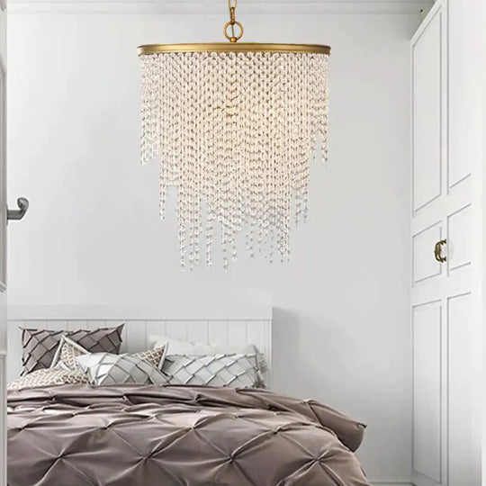 5/6 Lights Waterfall Chandelier Light Rural Brass Crystal Suspension Pendant For Bedroom 5 /