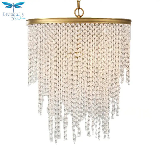 5/6 Lights Waterfall Chandelier Light Rural Brass Crystal Suspension Pendant For Bedroom