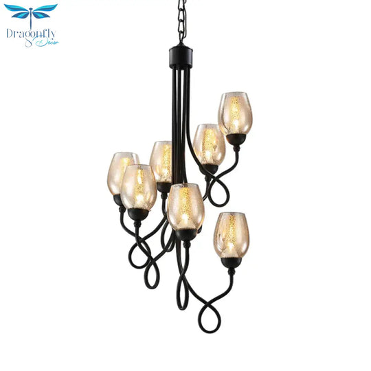 5/7 Bulbs Wine Cup Shaped Pendant Chandelier Traditional Black Glass Ceiling Suspension Lamp