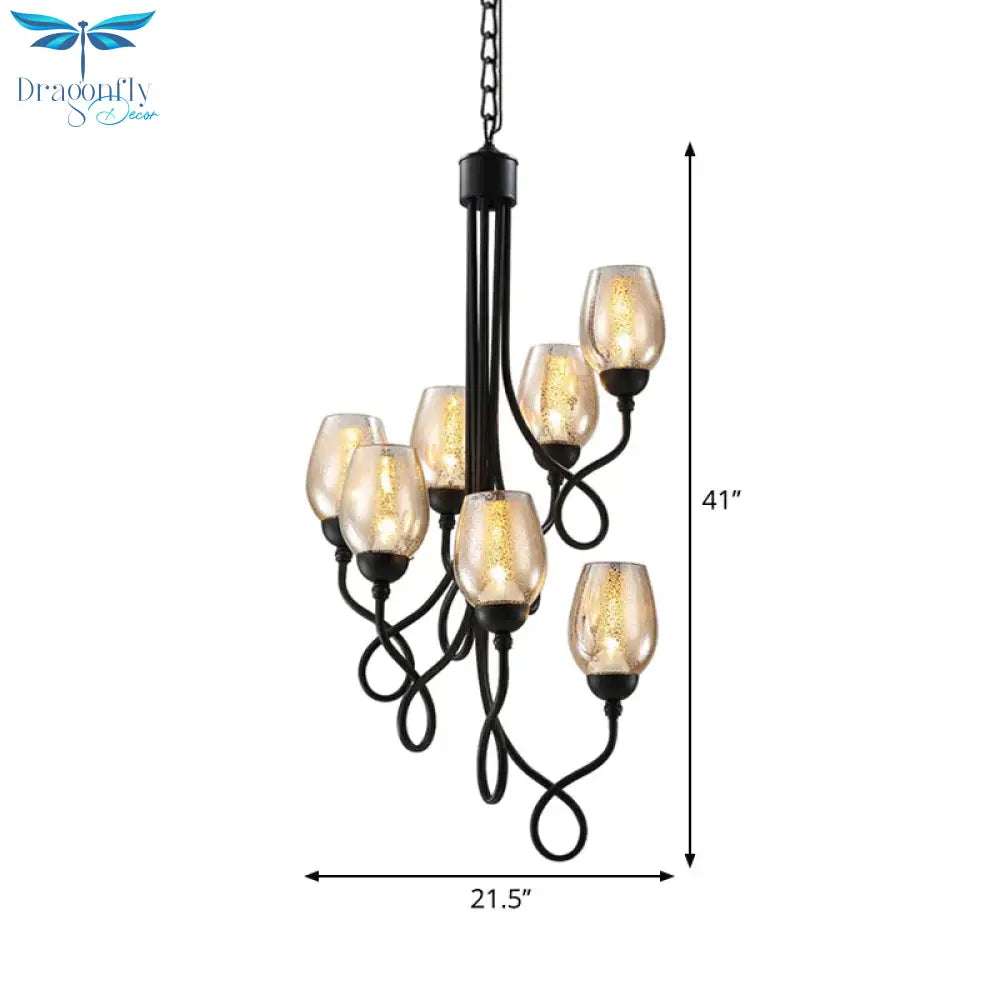 5/7 Bulbs Wine Cup Shaped Pendant Chandelier Traditional Black Glass Ceiling Suspension Lamp