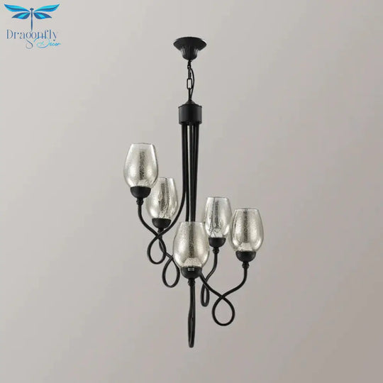 5/7 Bulbs Wine Cup Shaped Pendant Chandelier Traditional Black Glass Ceiling Suspension Lamp