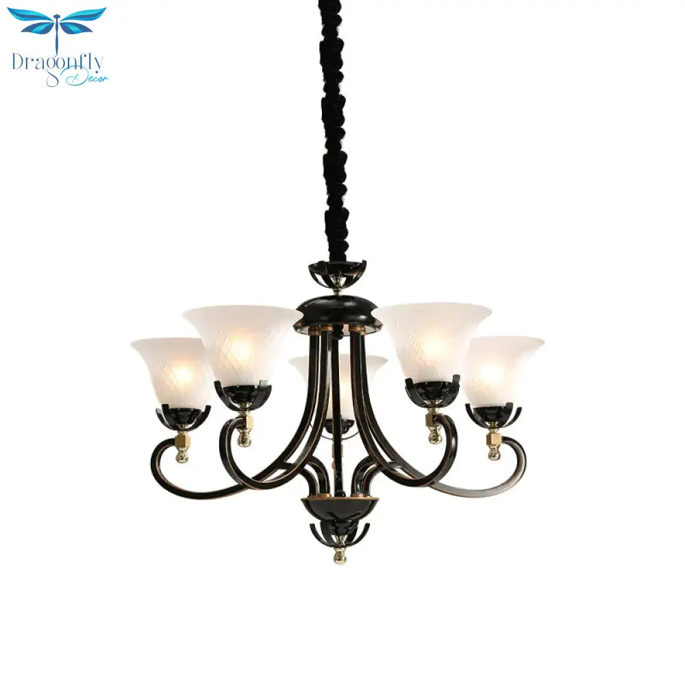 5/8 - Bulb Flared Ceiling Chandelier Retro Black Cream Glass Pendant Lighting Fixture For Restaurant