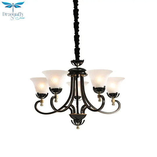 5/8 - Bulb Flared Ceiling Chandelier Retro Black Cream Glass Pendant Lighting Fixture For Restaurant