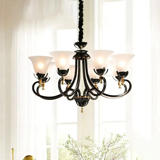 5/8 - Bulb Flared Ceiling Chandelier Retro Black Cream Glass Pendant Lighting Fixture For