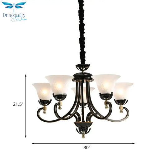 5/8 - Bulb Flared Ceiling Chandelier Retro Black Cream Glass Pendant Lighting Fixture For Restaurant