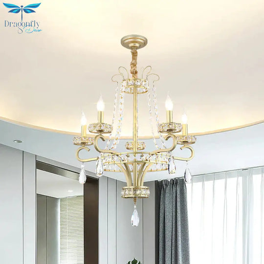 5/8 Bulbs Candle Chandelier Lamp Rustic Gold Crystal Prism Pendant Light Fixture For Living Room