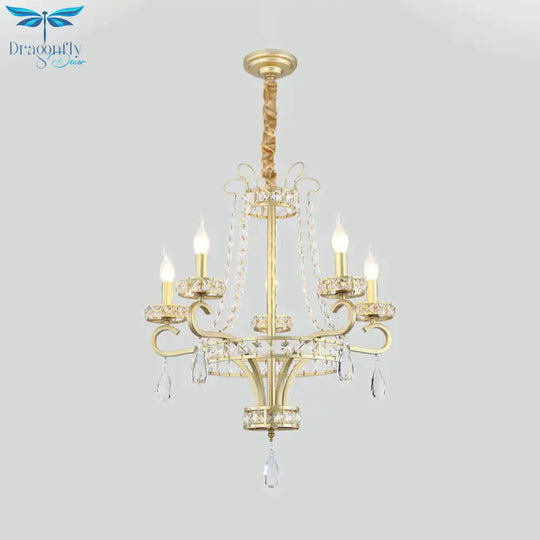 5/8 Bulbs Candle Chandelier Lamp Rustic Gold Crystal Prism Pendant Light Fixture For Living Room