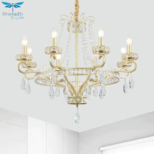 5/8 Bulbs Candle Chandelier Lamp Rustic Gold Crystal Prism Pendant Light Fixture For Living Room