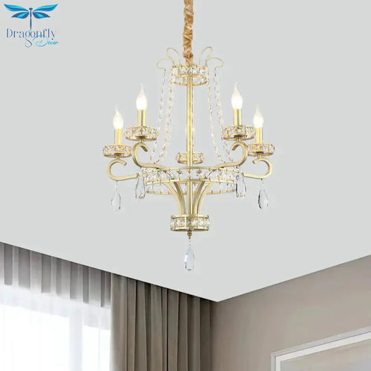 5/8 Bulbs Candle Chandelier Lamp Rustic Gold Crystal Prism Pendant Light Fixture For Living Room