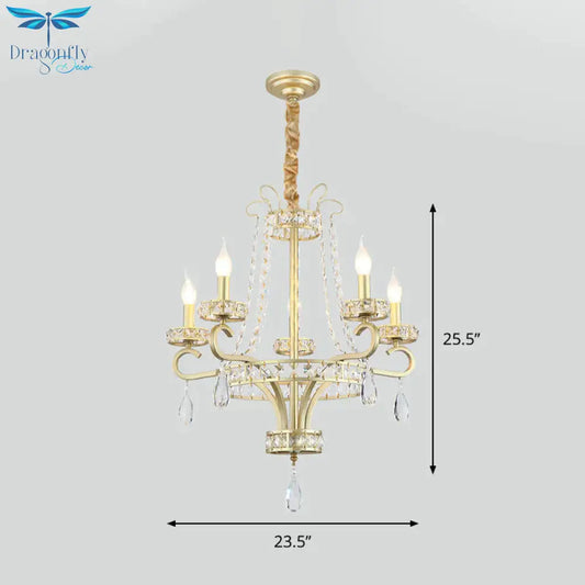 5/8 Bulbs Candle Chandelier Lamp Rustic Gold Crystal Prism Pendant Light Fixture For Living Room