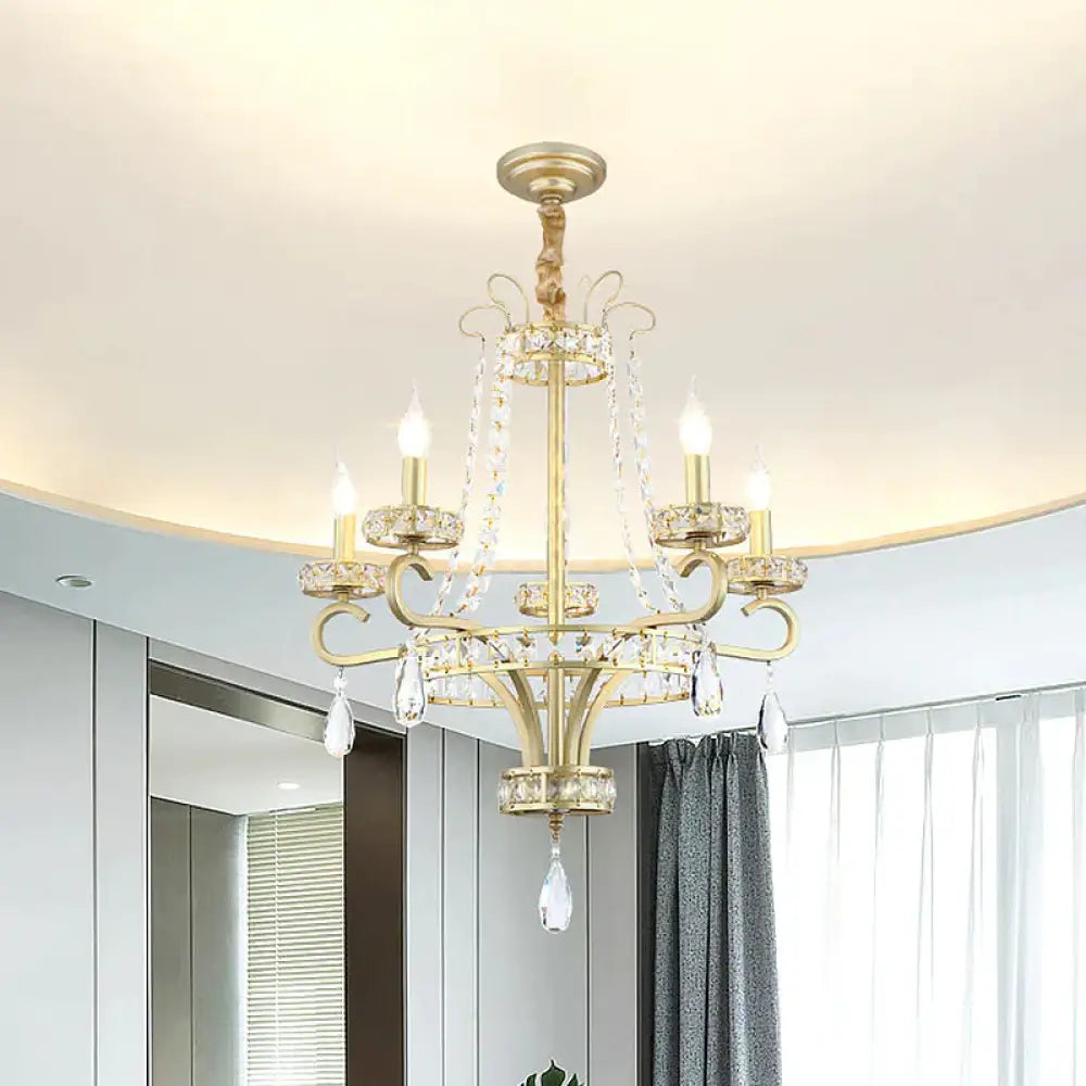 5/8 Bulbs Candle Chandelier Lamp Rustic Gold Crystal Prism Pendant Light Fixture For Living Room 5 /