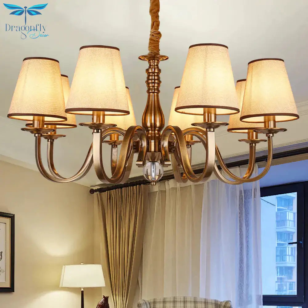 5/8 Heads Chandelier Lighting Fixture With Conical Shade Fabric Vintage Living Room Hanging Pendant