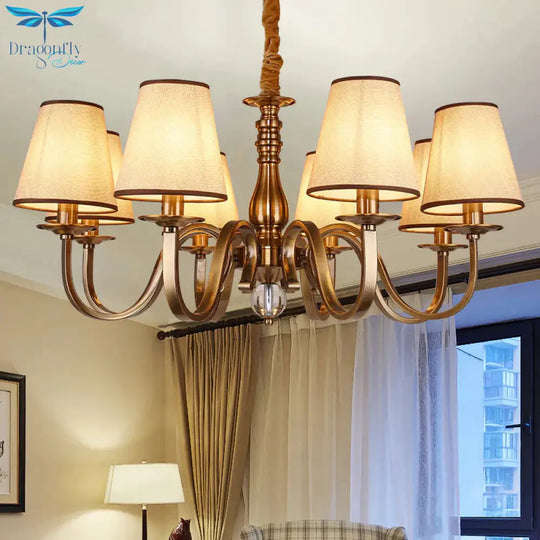 5/8 Heads Chandelier Lighting Fixture With Conical Shade Fabric Vintage Living Room Hanging Pendant