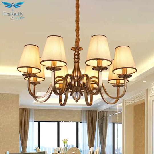 5/8 Heads Chandelier Lighting Fixture With Conical Shade Fabric Vintage Living Room Hanging Pendant