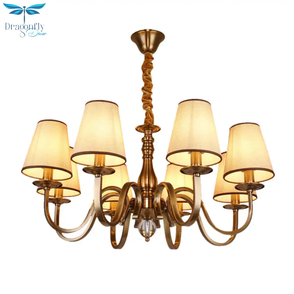 5/8 Heads Chandelier Lighting Fixture With Conical Shade Fabric Vintage Living Room Hanging Pendant