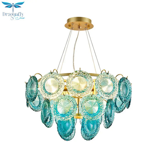 5/8 Lights Bedroom Chandelier Lighting Rustic Blue Pendant Lamp With Conical Crystal Shade