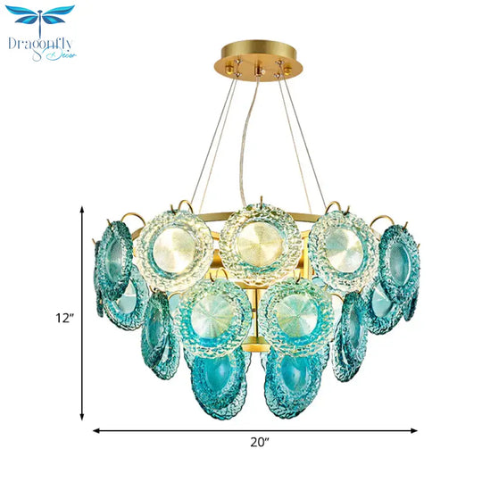 5/8 Lights Bedroom Chandelier Lighting Rustic Blue Pendant Lamp With Conical Crystal Shade