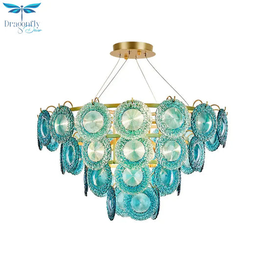 5/8 Lights Bedroom Chandelier Lighting Rustic Blue Pendant Lamp With Conical Crystal Shade