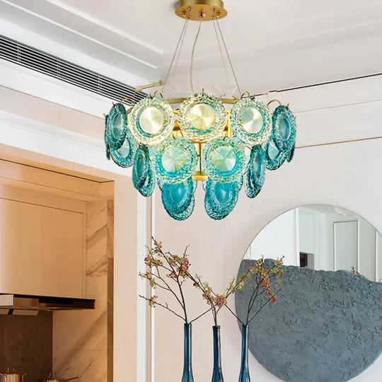 5/8 Lights Bedroom Chandelier Lighting Rustic Blue Pendant Lamp With Conical Crystal Shade 5 /