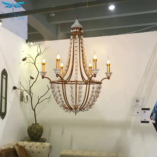 5 Bulbs Candle Ceiling Chandelier Traditional Metal Suspended Lighting Fixture In Rust