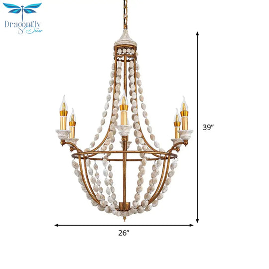 5 Bulbs Candle Ceiling Chandelier Traditional Metal Suspended Lighting Fixture In Rust
