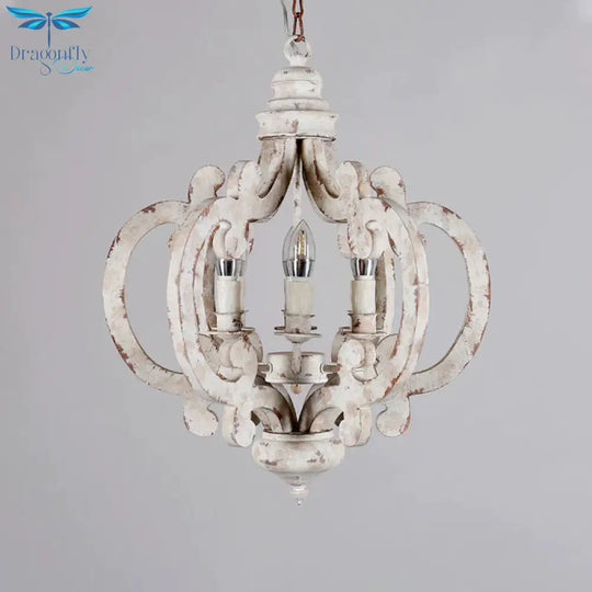 5 Bulbs Circle Ceiling Chandelier Traditional Wood Suspended Lighting Fixture In White