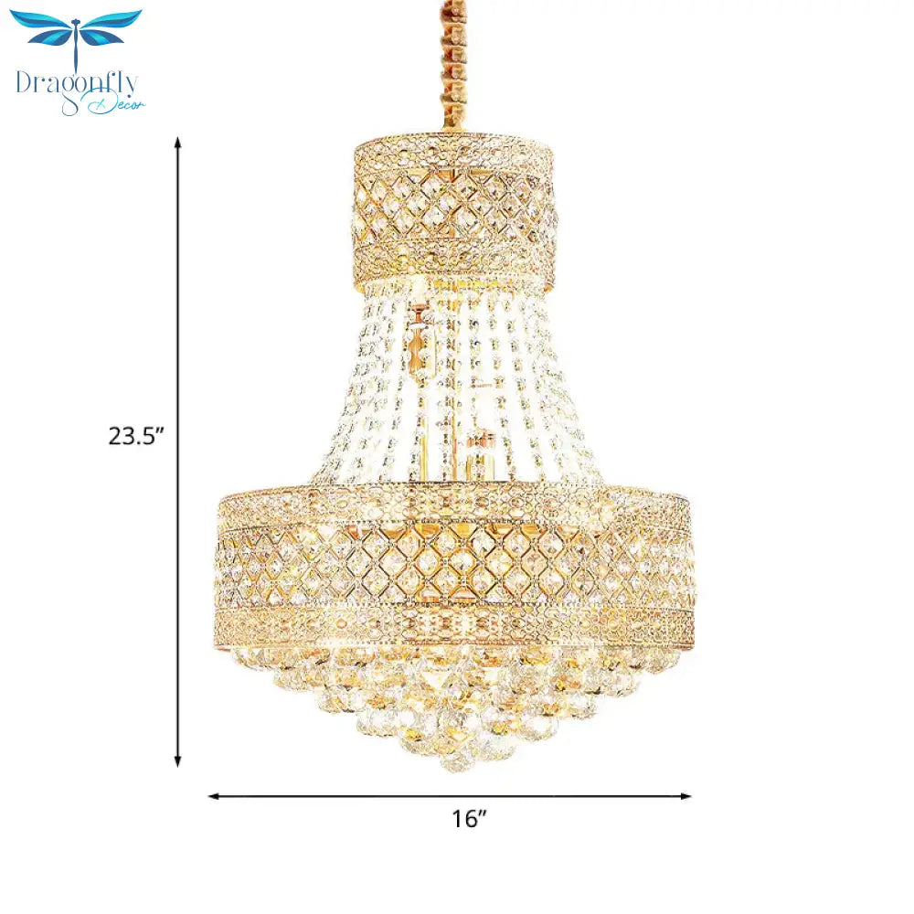 5 Bulbs Empire Style Drop Lamp Baroque Gold Opulent Crystal Chandelier Pendant Light