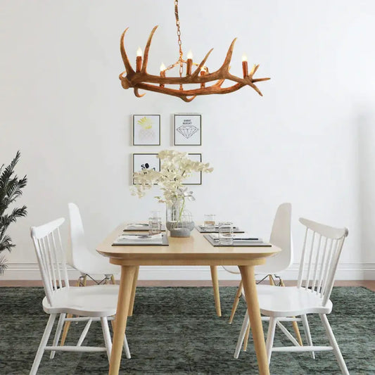 5 Bulbs Resin Chandelier Lighting Classic Brown Candle Shape Kitchen Ceiling Suspension Lamp
