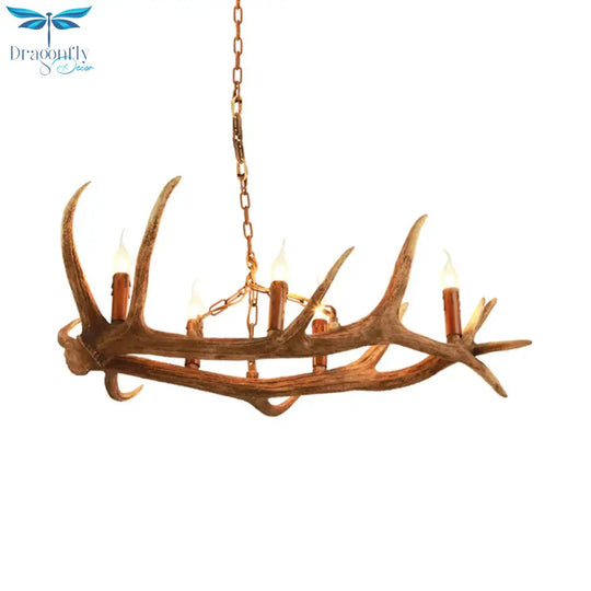 5 Bulbs Resin Chandelier Lighting Classic Brown Candle Shape Kitchen Ceiling Suspension Lamp