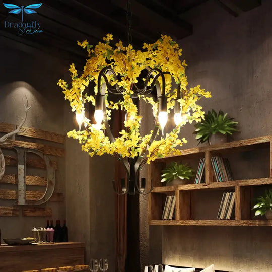 5 Heads Iron Pendant Chandelier Traditional Black Flower Basket Restaurant Suspension Ceiling Light