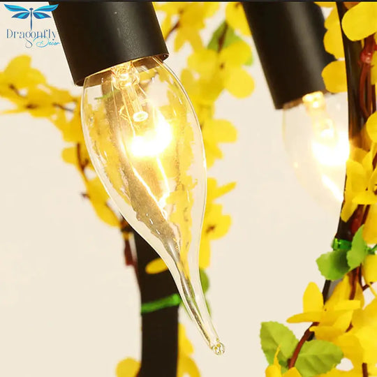 5 Heads Iron Pendant Chandelier Traditional Black Flower Basket Restaurant Suspension Ceiling Light