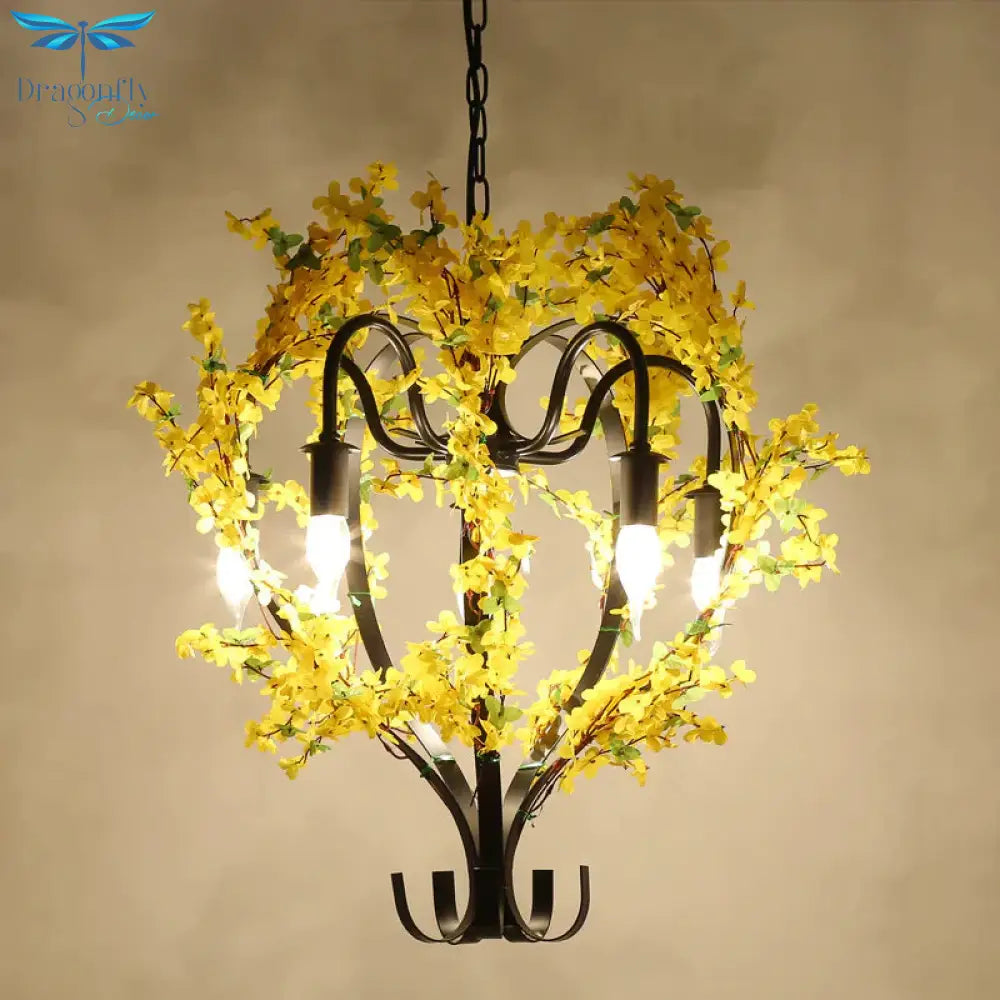 5 Heads Iron Pendant Chandelier Traditional Black Flower Basket Restaurant Suspension Ceiling Light