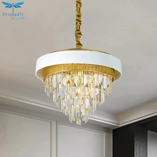 5 Heads Taper Ceiling Chandelier Traditional Black/White Finish Clear Crystal Prisms Pendant With