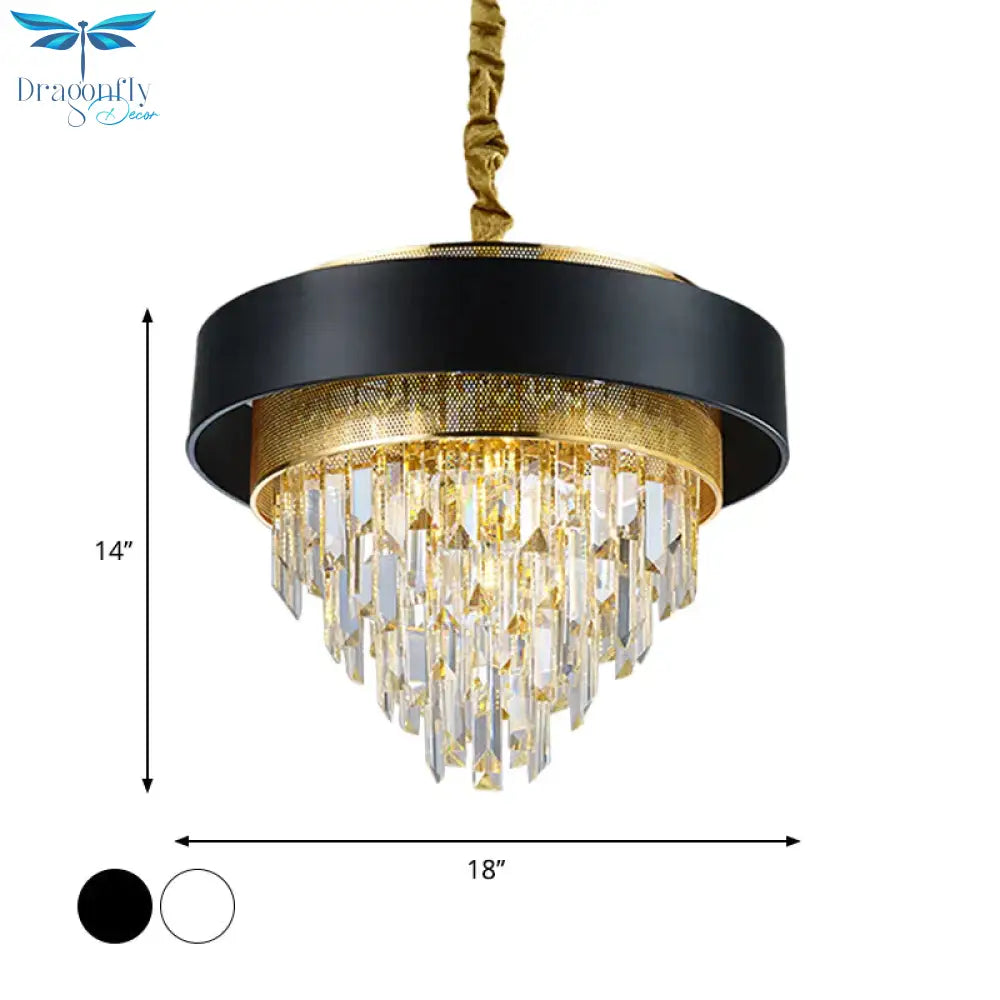 5 Heads Taper Ceiling Chandelier Traditional Black/White Finish Clear Crystal Prisms Pendant With